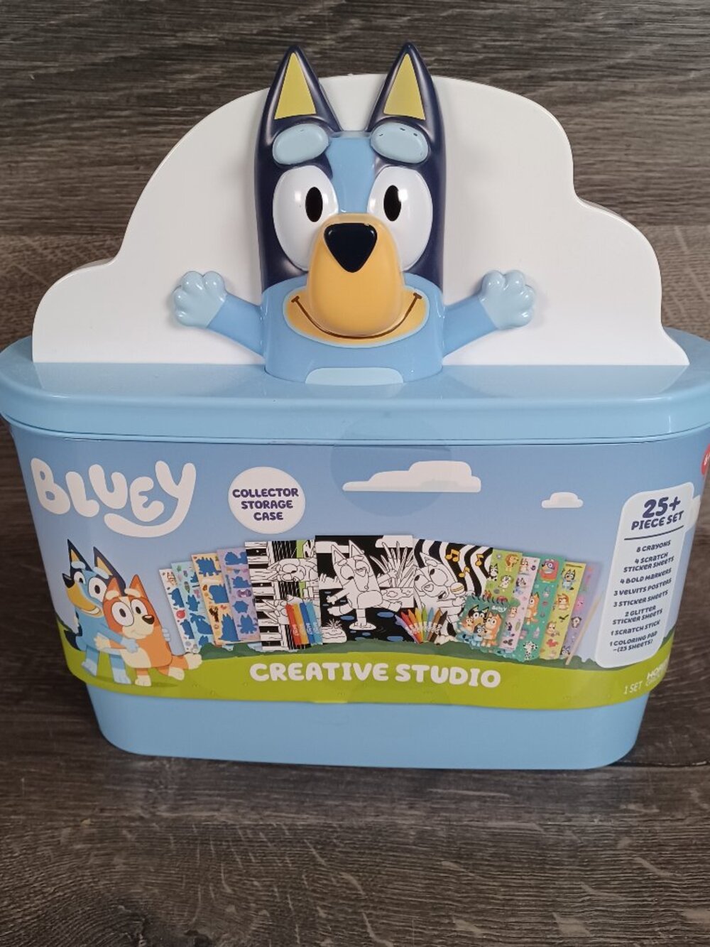 NIB Bluey Creative Studio 25+ Piece Set Stickers Crayons Markers Posters